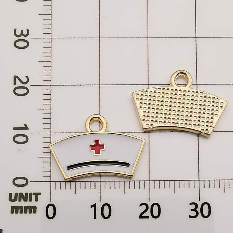 WOCRAFT 32pcs Gold Plated Enamel Medical Nurse Charms Stethoscope Syringe Nurse Cap Hat Charms for Jewelry Making Crafting Findings Accessory for DIY Necklace Bracelet (M430) - Image 4